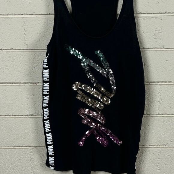 PINK Victoria's Secret Bling Ombre Rainbow Logo Racerback Tank Top size S - Picture 8 of 8